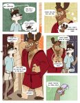  anthro body_hair canid canine canis capreoline cervid chest_hair clothing comic male mammal moose mostly_nude nardodraws robe robe_only wolf 