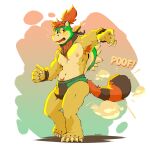  2022 aged_up alpha_channel anthro armpit_hair barefoot big_bulge blue_background blush bodily_fluids body_hair bowser_jr. bracelet bulge claws clothed clothing emanata english_text eyebrows feet gradient_background hair hi_res hollo_nut horn jewelry koopa male mario_bros navel neckerchief nintendo nipples onomatopoeia open_mouth ponytail poof pubes scalie shadow shell simple_background solo sound_effects spiked_shell spikes spikes_(anatomy) standing surprise sweat sweatdrop tan_background teeth text tongue topless topless_anthro topless_male transparent_background underwear video_games 