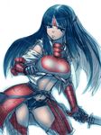  armor black_eyes black_hair breasts detached_sleeves fumio_(rsqkr) lao-shan_lung_(armor) large_breasts long_hair monster_hunter sketch solo sword underboob weapon 