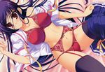  absurdres ama_ane blue_hair bow bow_panties bra dengeki_hime garter_belt highres lingerie mikoshiba_saki panties red_bra red_panties shijou_sadafumi solo thighhighs underwear 