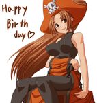 bad_id bad_pixiv_id bare_shoulders birthday bodysuit breasts brown_eyes brown_hair covered_nipples gousaikoo guilty_gear hat impossible_clothes impossible_shirt large_breasts may_(guilty_gear) orange_hat pirate_hat shirt sitting skin_tight solo 