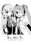  bad_id bad_pixiv_id doujinshi greyscale hatsune_miku hijiki_(hijikini) long_hair megurine_luka monochrome multiple_girls one_eye_closed vocaloid 