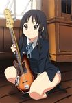  akiyama_mio bad_id bad_pixiv_id bass_guitar black_eyes black_hair blazer highres hirotomo instrument jacket k-on! long_hair no_pants panties school_uniform solo striped striped_panties underwear 