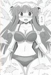  blush bow bra comic greyscale hat lingerie long_hair monochrome nagana_sayui navel panties patchouli_knowledge scan solo thigh_gap torn_clothes touhou translated underwear underwear_only 