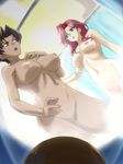  angry areolae black_hair blue_eyes breasts breasts_apart brown_eyes dark_skin gundam junko_jenko large_breasts marbet_fingerhat michael multiple_girls nude red_hair short_hair showering steam uso_ewin victory_gundam 