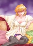  alternate_hair_color babydoll blonde_hair breasts cleavage garter_belt kazami_yuuka kisaragi_ryou_(sougetsu-tei) lace lace-trimmed_panties large_breasts panties red_eyes shawl short_hair solo thighhighs touhou underwear 