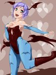  animal_print bad_id bad_pixiv_id bat_print bat_wings blue_hair boots breasts cleavage demon_girl elbow_gloves feathers fingerless_gloves flat_chest gloves head_wings heart leotard lilith_aensland multicolored multicolored_eyes pantyhose print_legwear red_leotard short_hair small_breasts solo succubus symbol-shaped_pupils ultra00 vampire_(game) wings 