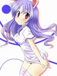  :&lt; animal_ears blue_hair blush bunny_ears bunny_tail kazami_ruku red_eyes reisen_udongein_inaba solo tail thighhighs touhou 