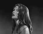  1girl bangs facial_mark gradient gradient_background grey_background greyscale kai&#039;sa league_of_legends long_hair looking_at_viewer monochrome portrait qinhuaiyu_(sihouette) solo 