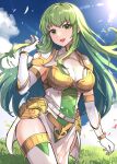  1girl fire_emblem fire_emblem:_mystery_of_the_emblem fire_emblem_echoes:_shadows_of_valentia green_eyes green_hair highres hirotaka_(hrtk990203) looking_at_viewer palla_(fire_emblem) solo 