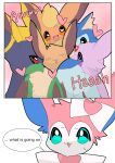  &lt;3 ambiguous_gender colored comic dialogue dialogue_box ears_up eevee eeveelution espeon female_(lore) feral flareon generation_1_pokemon generation_2_pokemon generation_4_pokemon generation_6_pokemon glaceon group heart_oculama hi_res leafeon male_(lore) nintendo okazu onomatopoeia pokemon pokemon_(species) sound_effects spiral_eyes squish surrounded sylveon text umbreon vaporeon video_games 