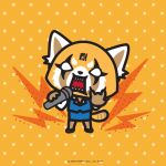 abstract_background aggressive_retsuko ailurid anthro big_ears big_head black_nose bottomwear brown_body brown_ears brown_fur brown_tail business_suit claws clothed clothing devil_horns_(gesture) facial_markings female footwear fur gesture head_markings head_tilt hi_res holding_microphone holding_object japanese_text lightning_bolt mammal markings microphone multicolored_body multicolored_ears multicolored_fur multicolored_tail orange_background orange_body orange_fur orange_tail pose raised_arm red_panda retsuko round_head sanrio sharp_claws sharp_teeth shirt shoes simple_background skirt solo standing suit teeth text toony topwear unknown_artist white_body white_ears white_eyes white_fur 