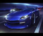  car devil_z glowing ground_vehicle headlight highres kai55 letterboxed motion_lines motor_vehicle nissan nissan_fairlady_z nissan_z_(rz34) no_humans van vehicle_focus wangan_midnight 