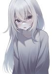  1girl crying drooling flat_chest long_hair long_sleeves looking_at_viewer original pink_eyes saliva shirt su_ha_ya tears white_background white_hair white_shirt 