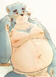  &lt;3 10_cosmo_24 2022 anthro asian_clothing belly big_belly black_nose blue_body blush bonasiah clothing east_asian_clothing full_attack fundoshi hi_res humanoid_hands japanese_clothing kemono male mammal moobs navel nipples overweight overweight_male solo sophring_jie underwear ursid white_body white_clothing white_fundoshi white_underwear 