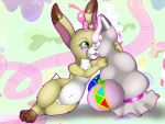  2016 accessory bag bow_ribbon buttercream_sundae easter_egg female feral genitals green_eyes hair_accessory hair_bow hair_ribbon hasbro icing kitt_kitan_(artist) lagomorph leporid littlest_pet_shop mammal navel pussy rabbit ribbons solo suggestive_eating tongue tongue_out yellow_body 