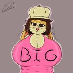  anthro big_breasts breasts clothing elena_(golde) female golde hair hat head_tilt headgear headwear hi_res lagomorph leporid long_ears mammal rabbit shirt short_hair solo tank_top text text_on_clothing topwear voidbeerfloat whiskers 