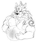  anthro arm_tattoo barawerewolf canid canine canis caressing_belly chest_tattoo clothing hat headgear headwear hi_res lifewonders male mammal mongolian_clothing muscular_arms neck_tuft nipples pecs pregnant pregnant_male solo tattoo temujin tokyo_afterschool_summoners tuft video_games wolf 