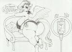  &lt;3 absurd_res anthro anthrofied big_breasts big_butt blush bra breasts butt cellphone clothed clothing cutie_mark dialogue ear_piercing english_text equid equine eyebrows female hair hasbro headgear headwear hi_res hooves huge_breasts longinius looking_back mammal mlp_g5 monochrome musical_note my_little_pony nipple_outline open_mouth panties pegasus phone piercing pipp_petals_(mlp) presenting presenting_hindquarters simple_background solo speech_bubble streaming text thick_thighs traditional_media_(artwork) underwear white_background wings 