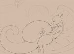  after_vore anthro belly big_belly generation_1_pokemon hand_on_stomach legendary_pokemon long_tail mewtwo nintendo ottlyoo pokemon pokemon_(species) same_size_vore solo thick_tail thick_thighs video_games vore 