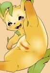  anus blush brown_eyes eeveelution female feral generation_4_pokemon hi_res leafeon looking_at_viewer nintendo one_leg_up open_mouth pokemon pokemon_(species) pu_sukebe raised_leg solo spread_legs spreading video_games yellow_body 