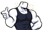  anthro clothing dark_clothing dark_topwear dinosaur dynogreeno gesture hi_res humanoid largo_(dynogreeno) male muscular muscular_male pointing reptile scalie shirt simple_background solo sparkles tank_top topwear white_background 