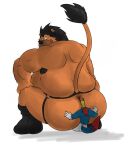  air_(artist) anthro armpit_hair big_butt black_hair body_hair butt canid canine canis clothing duo facesitting felid footwear hair hi_res lion male male/male mammal overweight overweight_anthro overweight_male pantherine raised_tail wolf 