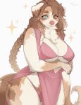  absurd_res anthro bra braided_hair braided_ponytail breasts brown_hair canid canine canis cleavage clothed clothing domestic_dog female floppy_ears hair heterochromia hi_res long_hair mammal neck_tuft open_dress panties redlemon simple_background solo sparkles tuft underwear 