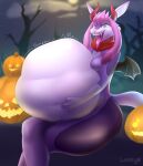  ambiguous_gender anthro belly big_belly big_butt butt clothing costume duo eeveelution fake_horns generation_4_pokemon glaceon halloween hi_res holidays horn lamty8 membrane_(anatomy) membranous_wings nintendo pokemon pokemon_(species) thick_thighs tongue video_games vore wide_hips wings 