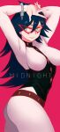  1girl ass black_hair blue_eyes breasts large_breasts long_hair midnight_(boku_no_hero_academia) smile solo teeth v very_long_hair 