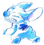  2017 alien ambiguous_gender angry back_markings blue_body blue_eyes blue_fur blue_nose clenched_teeth colored_sketch disney experiment_(lilo_and_stitch) fur head_tuft lilo_and_stitch mabo_(artist) male_(lore) markings narrowed_eyes notched_ear sharp_teeth simple_background sketch small_tail solo stitch_(lilo_and_stitch) teeth tuft white_background 