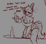  2022 anthro bottle breasts canid canine canis clothed clothing dialogue digital_media_(artwork) drunk english_text female fur holding_bottle holding_object jackal juantriforce mammal solo substance_intoxication syl_(enginetrap) text 