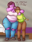  anthro bed belly big_breasts breasts clothed clothing deltarune digital_media_(artwork) dominant dominant_female duo english_text female furniture hair hi_res human kris_(deltarune) male mammal noogie overweight overweight_anthro overweight_female oystercatcher7 reptile scalie simple_background size_difference slightly_chubby smile submissive submissive_male susie_(deltarune) teeth text thick_thighs undertale_(series) video_games wide_hips 