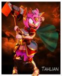  3d_(artwork) accessory amy_rose anthro armor cape clothing digital_media_(artwork) eulipotyphlan female flower flower_in_hair hair hair_accessory hammer headgear hedgehog helmet hi_res mammal paladin plant sega solo sonic_the_hedgehog_(series) tahlian thick_thighs tools warhammer wide_hips 