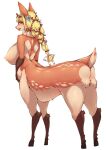  absurd_res anthro big_breasts blush boingfarm breasts butt cervid female fur hair hi_res hooves mammal mammal_taur nude simple_background solo taur white_background 