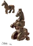  2022 animate_inanimate anthro anthrofied beady_eyes big_breasts breasts bridle brown_body brown_fur equid equine female fur hi_res hooves horse j_hughes kneeling lego lego_horse_(10352c01pb01) living_toy mammal nude reference_image simple_background solo toy white_background 