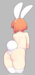 1girl animal_ears ass bare_back commentary cowboy_shot cropped_legs fake_animal_ears fizintine from_behind grey_background hairband highres luna_(fizintine) orange_h original panties rabbit_ears rabbit_tail short_hair simple_background solo symbol-only_commentary tail thighhighs topless underwear white_hairband white_panties white_thighhighs 