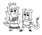  :3 ankylosaurian anthro bottomwear clothed clothing crossover cutoffs denim denim_clothing dinosaur duo facial_horn female floral_pattern goodbye_volcano_high hair holidays horn humanoid long_hair monochrome new_year ornithischian pop_team_epic reptile rosa_(gvh) scalie shorts simple_background snoot_game_(fan_game) spiked_tail spikes spikes_(anatomy) stegosaurian stegosaurus stella_(gvh) thyreophoran translucent translucent_clothing unknown_artist video_games white_background 