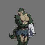  absurd_res alligator alligatorid alligatorid_humanoid animal_humanoid ankhbear ankhwav anthro athletic barazoku big_butt big_pecs bottom_were boxer_briefs boxer_briefs_only boxers_(clothing) bulge butt clothed clothing clothing_aside crocodile crocodilian crocodilian_humanoid crocodylid detailed_bulge genital_outline genitals green_body grey_background hi_res humanoid looking_at_viewer male male/male muscular muscular_anthro nipples pecs reptile reptile_humanoid scalie scalie_humanoid shirtless simple_background solo standing topless towel underwear underwear_aside yellow_eyes 