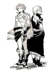  1boy 1girl boots butz_klauser cape faris_scherwiz final_fantasy final_fantasy_v low_ponytail monochrome pirate pirate_costume saito_piyoko sash sketch tank_top 