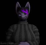  16:9 2022 3d_(artwork) anthro big_breasts blender_(software) breasts clothed clothing digital_media_(artwork) emotionless female fur glowing glowing_eyes goth hi_res highlights_(coloring) huge_breasts humanoid king_sumo_(artist) larger_female looking_at_viewer mamagen mammal purple_body purple_eyes purple_fur sammy_valentine_(character) simple_background size_difference solo sweater topwear watermark widescreen 
