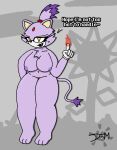  anthro big_breasts blaze_the_cat breasts dialogue dimsun domestic_cat felid feline felis female mammal nude sega simple_background smug solo sonic_the_hedgehog_(series) thick_thighs 