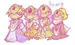  1boy 3girls blonde_hair blue_robe brown_hair butz_klauser faris_scherwiz final_fantasy final_fantasy_v green_robe krile_mayer_baldesion lenna_charlotte_tycoon multiple_girls oracle_(ff5) orange_robe pink_hair pink_robe robe saito_piyoko sketch 