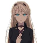  1girl aono_(aonocrotowa) blonde_hair blue_eyes braid crying crying_with_eyes_open earrings eiyuu_densetsu elaine_auclair french_braid highres jewelry kuro_no_kiseki long_hair looking_at_viewer necklace portrait simple_background solo tears upper_body white_background 