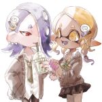  accessory animal_humanoid big_man_(splatoon) blue_hair bow_tie cephalopod cephalopod_humanoid container cup duo ear_piercing female female/female frye_(splatoon) hair hair_accessory hairpin humanoid inkling keychain marine marine_humanoid mollusk mollusk_humanoid necktie nintendo octarian octoling piercing plum0o0 red_eyes shiver_(splatoon) splatoon splatoon_3 straw video_games yellow_eyes 