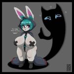  areola big_breasts bigumbuttis blue_hair breasts clothed clothing female grey_body grey_skin hair harness hi_res humanoid league_of_legends nipples partially_clothed pasties pink_eyes riot_games shadow_(lol) short_stack solo teal_hair thick_thighs vex_(lol) video_games yordle 