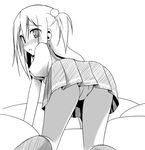  all_fours ass blush embarrassed from_behind greyscale hair_bobbles hair_ornament kneehighs long_hair looking_back monochrome one_side_up original panties pantyshot pleated_skirt school_uniform serafuku skirt sky_(freedom) socks solo underwear upskirt 