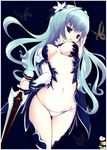  bad_id bad_pixiv_id beruchin_(incentive) blue_eyes blue_hair breasts bug butterfly elbow_gloves fantasy_earth_zero flower gloves hair_flower hair_ornament highres insect large_breasts long_hair navel open_mouth panties solo standing sword underwear weapon 