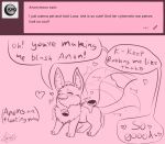  &lt;3 2019 anon ask_blog blush cybernetics dialogue digital_media_(artwork) disembodied_hand eevee english_text eyes_closed fan_character female feral happy luna_the_eevee machine mammal nintendo open_mouth petting pok&eacute;mon pok&eacute;mon_(species) purring rymherdier simple_background smile solo_focus tailwag text tumblr video_games 