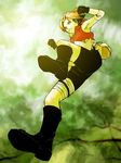  @_(shuriken_fighter) boots gloves haruno_sakura jumping naruto naruto_(series) pink_hair shorts solo 